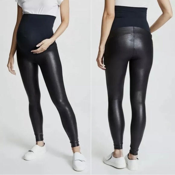 SPANX Pants - NWT SPANX Mama Faux Leather Leggings in Very Black Maternity Leggings XS